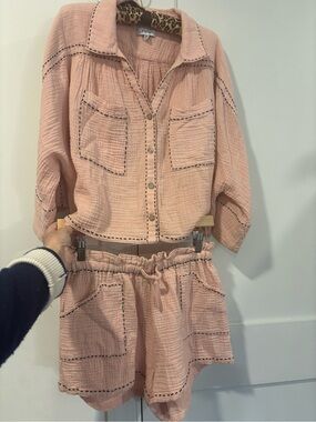 Fate Blush Pink Gauze Button-Up Set